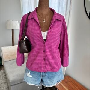 2008 Vintage Christopher & Banks Pink Checkered Button Front Blouse Y2K